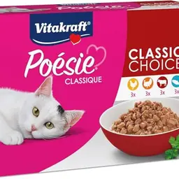 Vitakraft Poésie Classique Katzen-Nassfutter in Sauce mit Huhn, Truthahn, Rind und Lachs, 12 x 85g