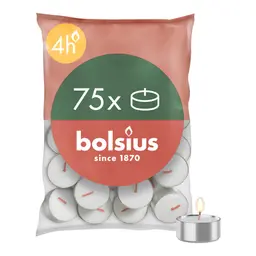Bolsius D-light Teelichter - 75 Stück, weiß, Brenndauer 4 Stunden, im Beutel, ohne Palmöl
