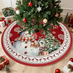 Guchuang Weihnachtsbaumdecke 120cm, runder Schneemann Baumrock in Rot für Weihnachtsfeiern und Dekoration