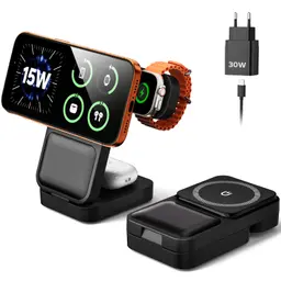 Eddibox 15W MagSafe Ladestation für Apple Watch & iPhone, faltbar, 3-in-1, inkl. 30W Netzteil