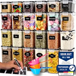 Deco haus® 24er Set luftdichte Vorratsdosen - Aufbewahrungsboxen für Küche - Ideal für Nudeln, Müsli und Mehl