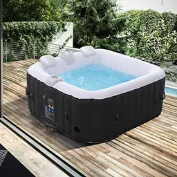 Arebos Aufblasbarer Spa Pool für 4 Personen - 154x154cm, 100 Massagedüsen, Wellness für drinnen und draußen