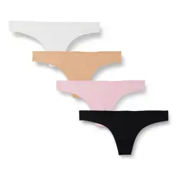 Amazon Essentials Damen Nahtlose atmungsaktive Unterwäsche 4er-Pack, Hellrosa/Kamelbraun/Schwarz/Weiß, Größe 42