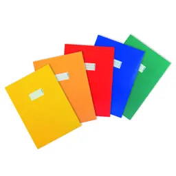 HERMA 20227 Heftumschläge A4, 5 Stück, farbig, aus stabilem Papier, mit Beschriftungsfeld, Heftschoner für Schulhefte