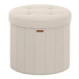 SONGMICS Mazie Sitzhocker rund mit Stauraum, Samt, faltbar, einfache Montage, cappuccinobeige