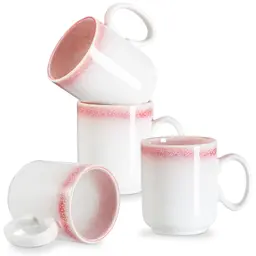 ONEMORE Kaffeebecher-Set, 4 Stück, 340 ml, Rosa aus Keramik für Kaffee, Tee & Cappuccino, spülmaschinengeeignet