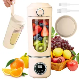 Tragbarer Mixer 700ml, wiederaufladbar, Mini Mixer mit Digitaldisplay für Shakes, Obst, Gemüse, Büro, Camping, Reisen (Nude)