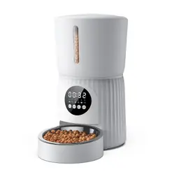 Faroro 4L Katzenfutterautomat mit Edelstahlnapf, 1-6 Mahlzeiten/Tag, 30s Voice Recorder, Trockenfutter, Doppeltes Netzteil