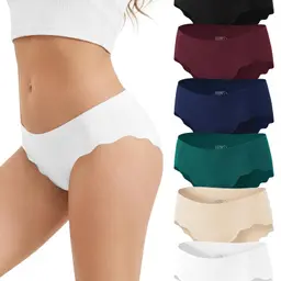 VZGZIL Nahtlose Damen-Unterwäsche, Tiefe Taille, Wellenrand, 6er-Pack