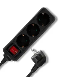 REV 3-Fach Steckdosenleiste mit beleuchtetem Schalter, 1,4m, schwarz