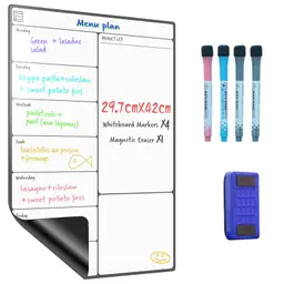 SURFOU Whiteboard Magnetisch Für Kühlschrank A3 mit 4 Markern & Radierer, Selbstklebend, Wochenplaner, Menü- und Einkaufsliste