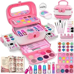 Hollyhi 58-teiliges Kinderschminkset, Waschbar Schminkkoffer für Mädchen, Geburtstags- und Weihnachtsgeschenk für Kinder (Pink)