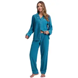 Mnamo Damen Fleece Schlafanzug Winter Geknöpft, warme Nachtwäsche, Hausanzug, Weihnachts-Loungewear, Türkis, Größe L