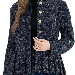 Belle Poque Damen Blazermantel Schößchen Kragenlos Rundhals Casual Arbeit Büro