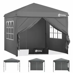 Sekey Pop Up Pavillon 3x3 m, wasserdicht, faltbar, mit Seitenwänden, höhenverstellbar 250-270 cm, Premium Anthrazit
