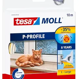 tesamoll P-Profil Gummidichtung - Selbstklebende Dichtung für Fenster und Türen - Weiß - 10 m
