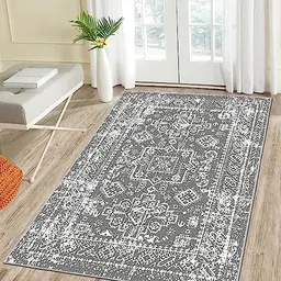 Enyhom Flauschiger Teppich 90 x 150 cm, Grau, Weich und Rutschfest für Wohnzimmer und Schlafzimmer