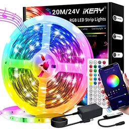 IKERY 20m RGB LED Strip - Farbwechsel mit 16 Mio. Farben, Musik-Sync, Fernbedienung & App-Steuerung