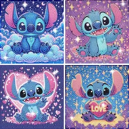 4er Pack 5D Diamant Painting für Kinder, Niedliche Mosaik Sets, Komplettes Kunst Set für Anfänger, Wanddekoration, Geschenk für Mädchen 15x15cm