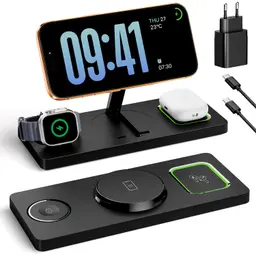 Eddibox 3-in-1 MagSafe Ladestation für iPhone, Apple Watch & AirPods, faltbar, kompatibel mit MagSafe Ladegerät