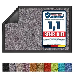 Floordirekt Schmutzfangmatte Rhine - Waschbare Fußmatte für den Eingangsbereich (Grau, 90 cm x 150 cm)