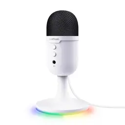 Trust Gaming GXT 236W Yami USB Mikrofon für PC, Podcast, Twitch, Discord, ASMR & YouTube – Weiß mit RGB Beleuchtung
