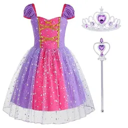 Prinzessin Kostüm für Mädchen, Violett, inklusive Zubehör, ideal für Karneval, Geburtstag, Weihnachten und Halloween