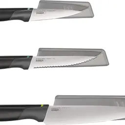 Joseph Joseph Duo 3-tlg. Elevate Messerset, Gemüsemesser, Wellenschliffmesser und Kochmesser, Schwarz/Opal