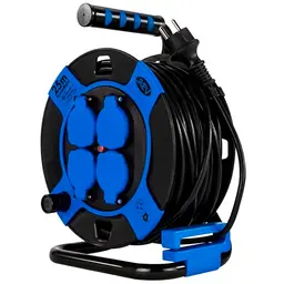REV Kabeltrommel 25m mit 4 Schutzkontaktsteckdosen, IP44, outdoor, schwarz