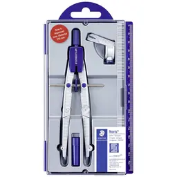 STAEDTLER Noris Club 550 01 Zirkel, Schulzirkel mit Schnellverstellung, Set mit Universaladapter und Ersatzminen, stabiles Etui, silber/blau