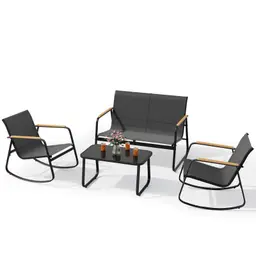 Xbro Gartenmöbel-Set, 4-teilig, Balkonmöbelset aus Teslin-Gewebe, 3 Sessel + 1 Glastisch, Stahlrahmen, für Terrasse & Garten