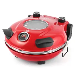 KLAIF Elektrischer Pizzaofen, 420°C, separat regelbare Ober- und Unterhitze, 31cm Keramik-Pizzastein, 1200W, kompakt für Zuhause, LM-Rot