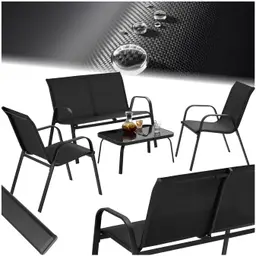 tectake® Gartenmöbel Set für 4 Personen, wetterfest, schwarz