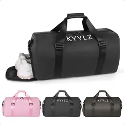 KYYLZ Sporttasche Damen, 28L Reisetasche, Gym Bag mit Schuh- und Nassfach, Wasserdicht, Schwarz