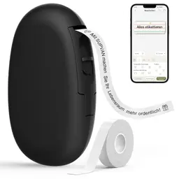 SUPVAN E10 Etikettendrucker mit wasserdichten, selbstklebenden Etiketten (15 mm x 6 m), tragbares Bluetooth-Gerät für Home, Schule, Büro – schwarz