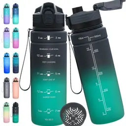 Expansea Trinkflasche BPA-frei Tritan 1L/700ml/1500ml Sportauslaufsicher mit Zeitmarkierung für Fitness, Fahrrad, Outdoor, Yoga, Gym, Schule