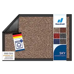 Floordirekt Schmutzfangmatte Rhine - Waschbare Fußmatte mit Rutschfester Rückseite - Ocker-Schwarz (40 cm x 60 cm)