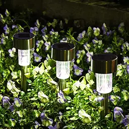Solpex Solarlampen für Außen, 12 Stück, LED Wegleuchten für Garten, Terrasse, Rasen und Gehweg (Edelstahl, Kaltweiß)