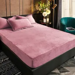 Luofanfei Fleece Spannbettlaken 200x200 cm - Altrosa - Kuscheliges Bettlaken für hohe Matratzen