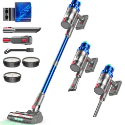 PINICO Akku-Staubsauger, 550W, kabellos, mit Automatikmodus & Anti-Verhedderung-Bürste, für Teppich, Hartboden & Tierhaare (Blau)