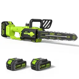 WORKIT Akku-Kettensäge 30 cm, bürstenlose elektrische Kettensäge mit 2x4,0 Ah Akkus, automatische Ölung, Kettenbremse, werkzeuglose Kettenspannung für Garten & Brennholz