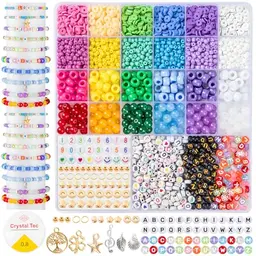 zenmag Armband-Perlen Set mit Ton- und Glasperlen, Buchstaben- und Charms, Bastelset für Kinder ab 6 Jahren