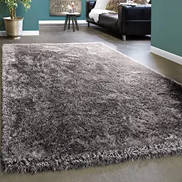 Paco Home Hochflor Teppich Einfarbig Flauschig Grau, 120x170 cm