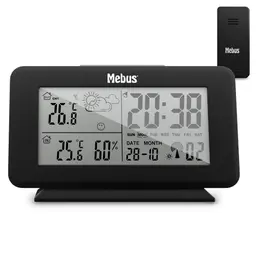 Digitale Funk-Wetterstation mit Außensensor, Thermometer innen & außen, batteriebetrieben, Schwarz