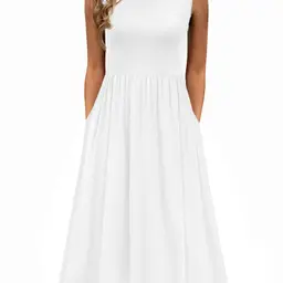 Damen Sommer Kleid Lässiges Tank Rundhals Freizeitkleid mit Taschen