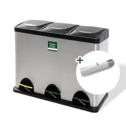Floordirekt Mülleimer 2/3 Fächer, 24L, Edelstahl, 3 Kammern (je 8L) für Küche, Papier, Biomüll, Plastik, 60,5x34,5x56,5cm
