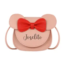 Personalisierte Kinder Umhängetasche mit Namen, rosa Herz, mit Hasenohren, kleine PU Tasche, Geschenk für Tochter oder Enkelin