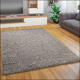 Paco Home Hochflor Teppich einfarbig grau, weich und flauschig, 60x100 cm