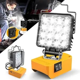 Tragbare 48W LED Arbeitsleuchte mit 2 Helligkeitseinstellungen – Kabellose Akku Lampe für Dewalt 18/20V