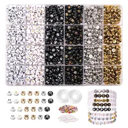 JHWELRG 6 Farben Buchstaben Perlen Set für Armbänder und Halsketten, mit bunten Mini Glasperlen